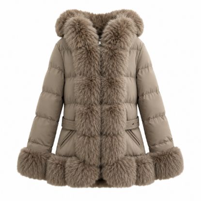 Picture of Hooded puffer jacket with faux fur trim