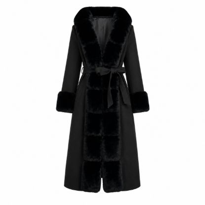 Picture of Long hooded coat with belt and detachable faux fur